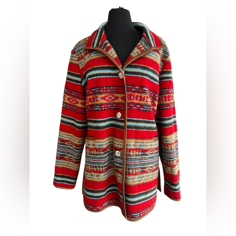 Upcountry by Du Monde Jacket Womens Large Red Southwestern Aztec Button Front